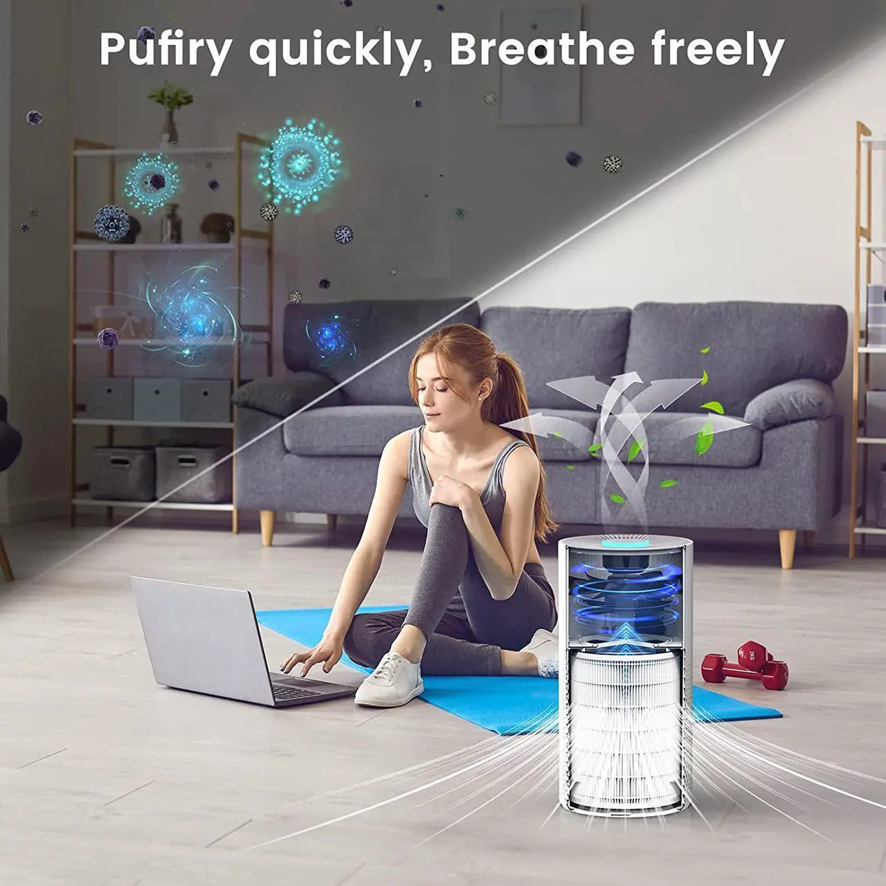 Alt view image 5 of 7 - Afloia Air Purifiers for Home Large Room Up to 1076 Ft², H13 True HEPA Air Purifiers for Bedroom 22 dB, Air Purifiers for Pets Dust Dander Mold Pollen, Odor Smoke Eliminator, Kilo White, 7 Color Light