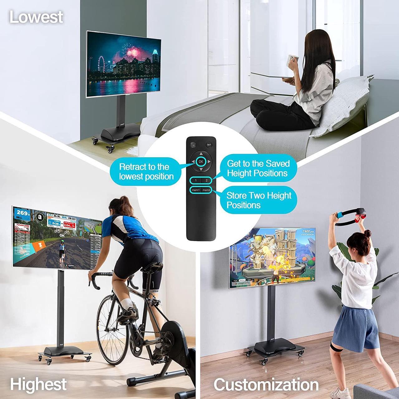 Alt view image 2 of 7 - Motorized & Mobile 2-in-1 TV Lift Cart for 37-75 inch Flat/Curved Screens Automated Lift with Remote Height Adjustable up to 57" Floor Rolling Stand with Locking Wheels for Home Office