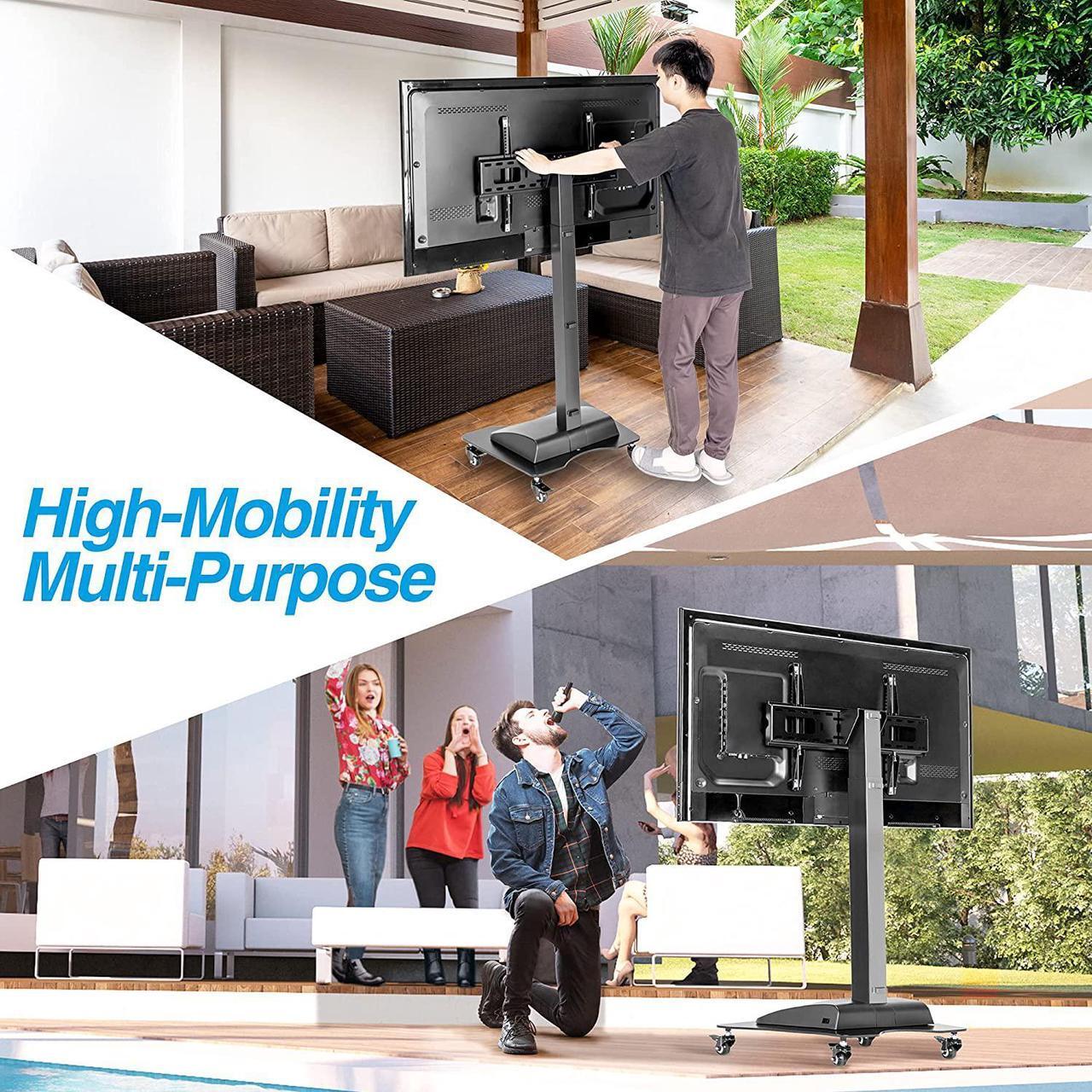 Alt view image 4 of 7 - Motorized & Mobile 2-in-1 TV Lift Cart for 37-75 inch Flat/Curved Screens Automated Lift with Remote Height Adjustable up to 57" Floor Rolling Stand with Locking Wheels for Home Office