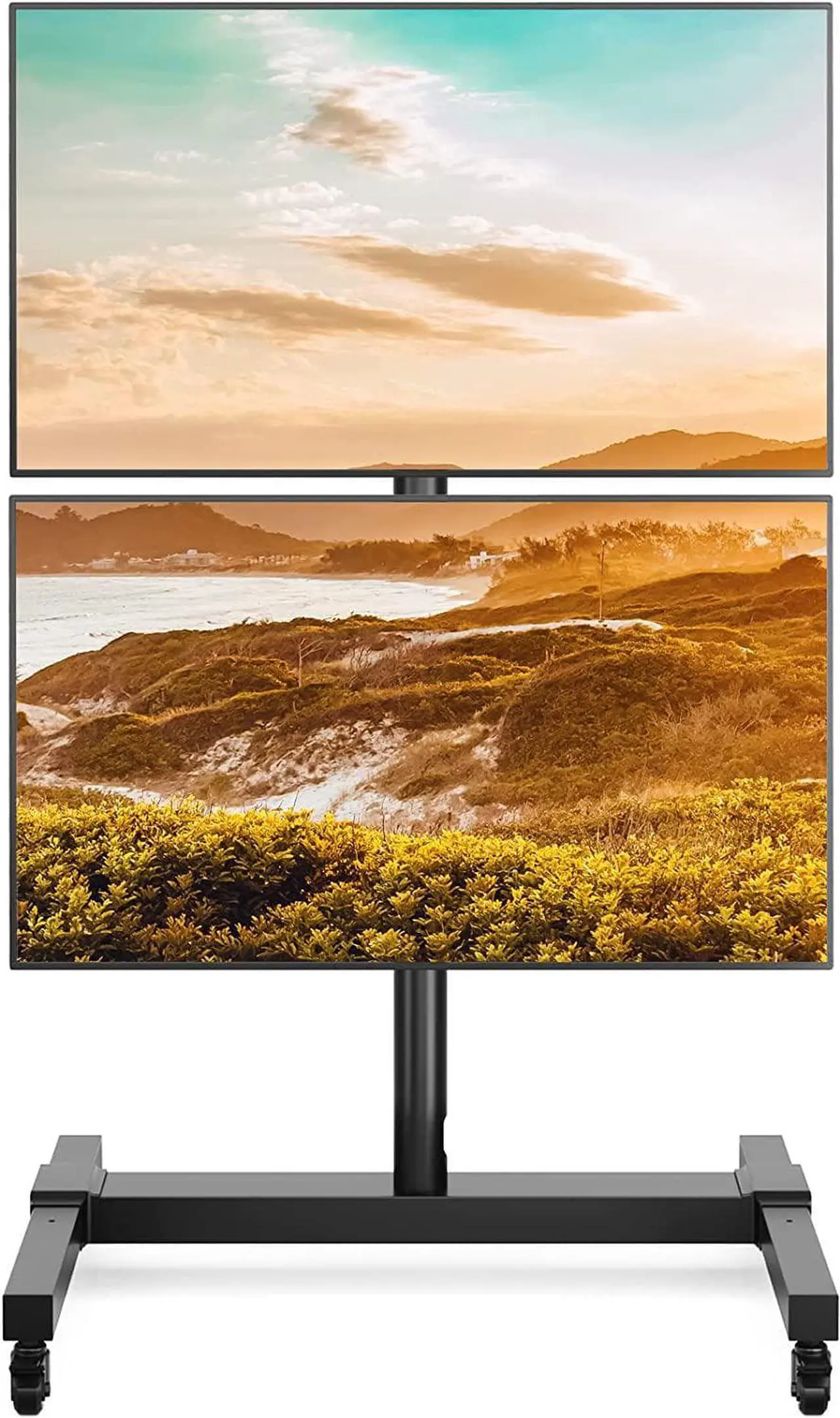 Main image of Rolling/Mobile TV Cart with Wheels for 32 to 55 Inch LCD LED 4K Flat Curved Screen Vertical TVs-Height Adjustable Screen Tilt Rolling TV Stand for 2 TVs with Laptop Shelf Holds Up to 132 lbs
