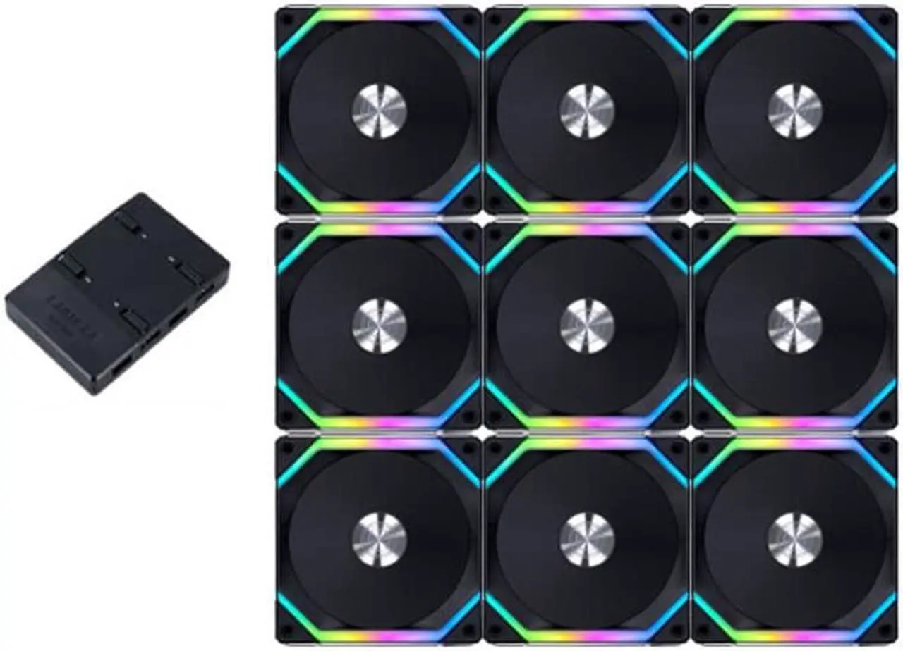 Main image of 9Pack - UNI FAN SL120 V2 RGB Revolutionized Daisy-Chain ARGB Fan 120mm case fan w/controller - Black