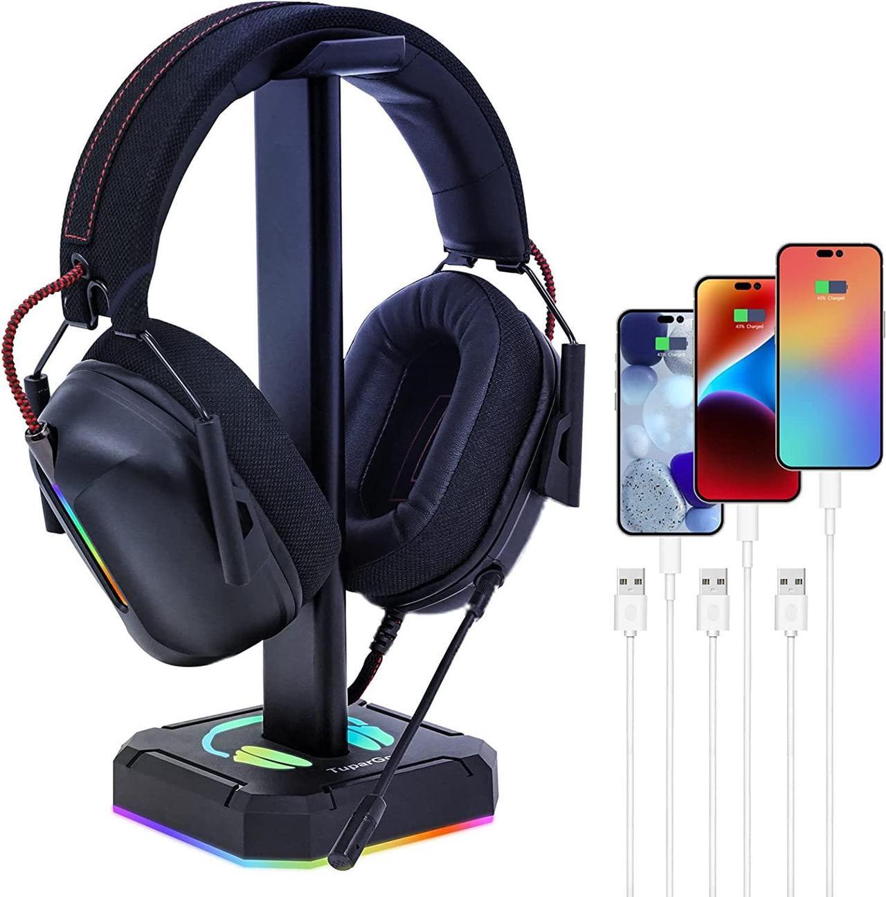 Headphone Stand RGB Lights Gaming Headset Holder with 3 USB Port for Charging or Connecting Headset Keyboard and Mouse,9 Modes Can be Toggles and Off,Aluminium Connecting Rod.