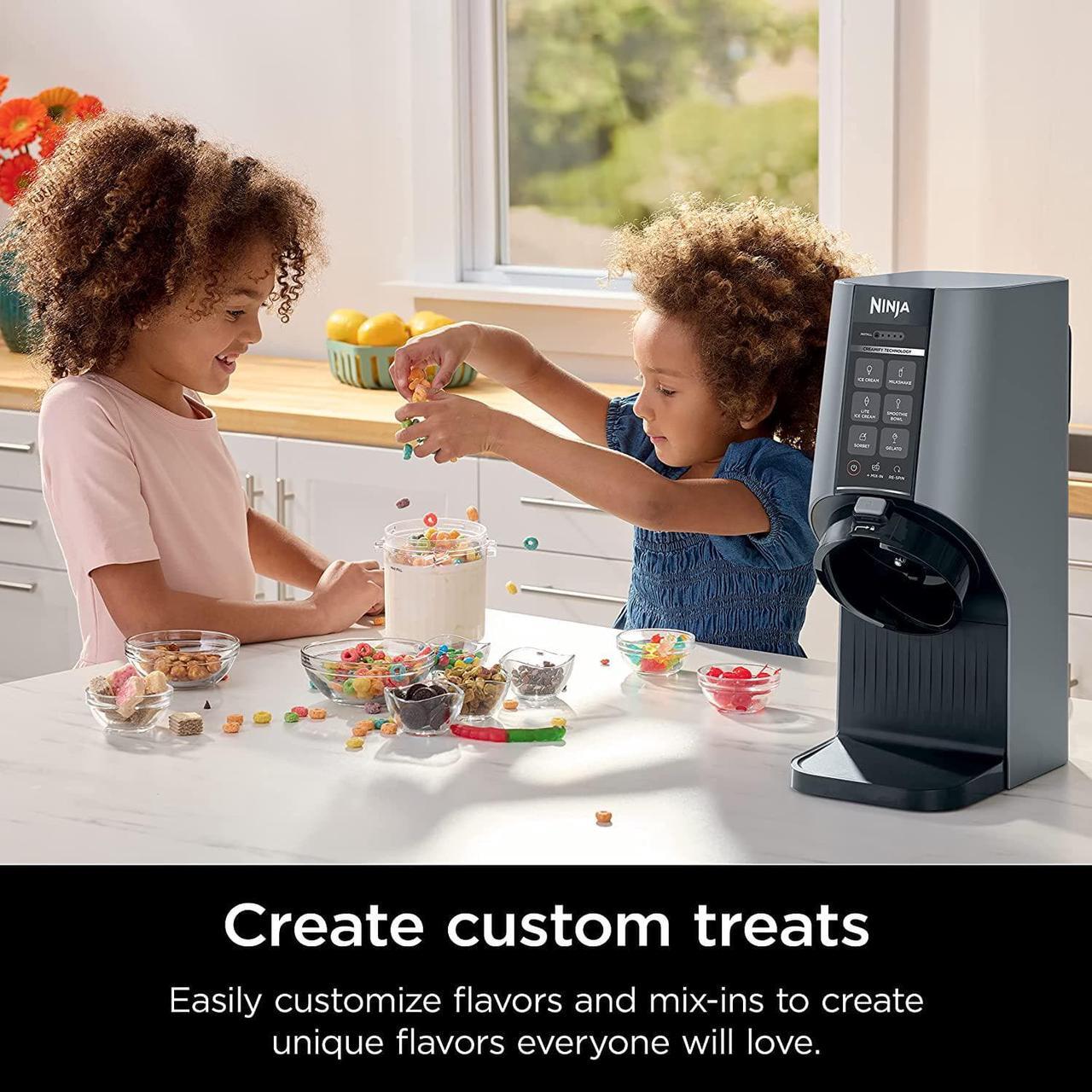 Alt view image 4 of 7 - Ninja CREAMi Breeze 7-in-1 Ice Cream & Frozen Treat Maker for Ice Cream, Milkshakes, Smoothie Bowl, Gelato, Sorbet & More, with (2) Pint Containers & Lids, Perfect for Kids, Silver Mist
