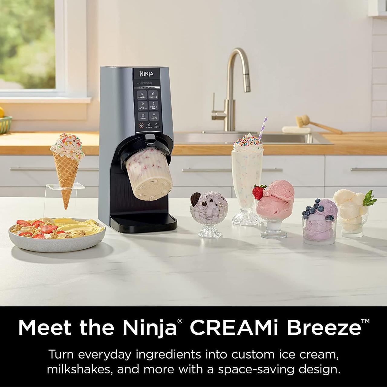Alt view image 3 of 7 - Ninja CREAMi Breeze 7-in-1 Ice Cream & Frozen Treat Maker for Ice Cream, Milkshakes, Smoothie Bowl, Gelato, Sorbet & More, with (2) Pint Containers & Lids, Perfect for Kids, Silver Mist