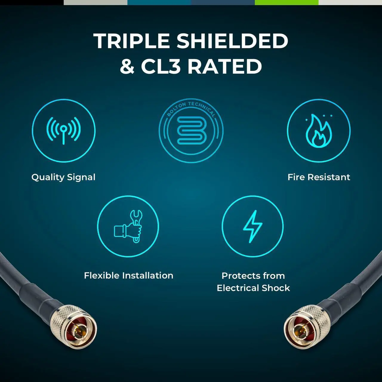 Alt view image 6 of 6 - Bolton400 -LMR400 Equivalent Coaxial Cable 100ft - Heavy Duty Ultra Low Loss Coax Cable 50ohm - N Male to N Male - 100 feet Black - for Home and Commercial Signal Booster Installation