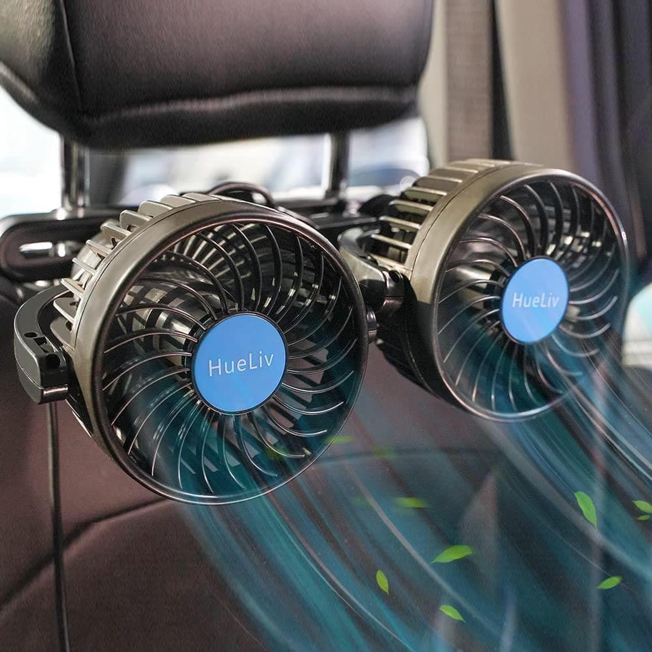 Car Fan 12V for Backseat | Dual Head Electric Carseat Fan | Portable Brushless Car Fans 360°Rotatable Cooling Rear Seat Vehicle Air Fan with Cigarette Lighter Plug for Truck Van SUV RV Boat