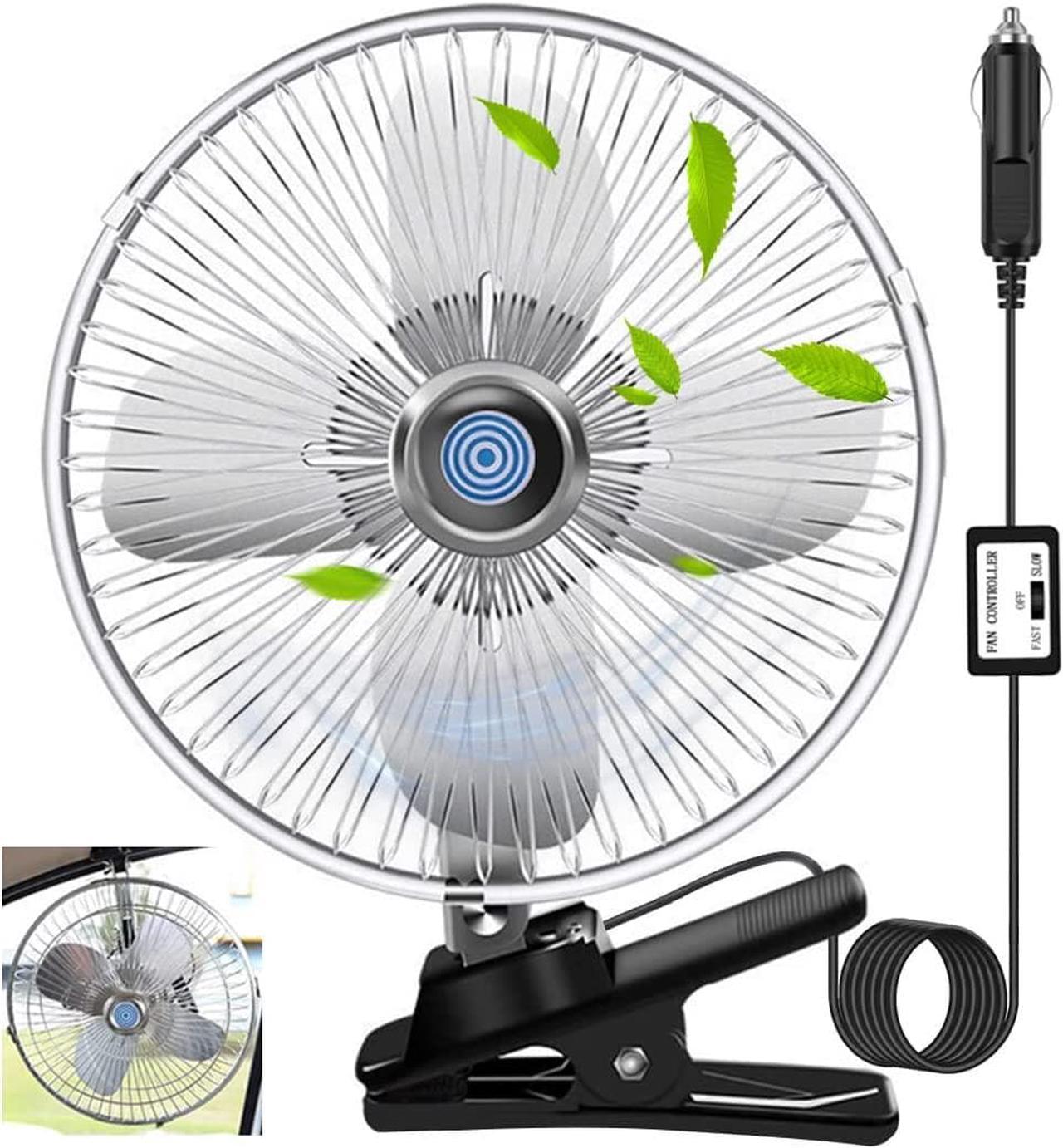 12V Portable Car Fan,8 inches RV Cooling Fan 20W All Metal Fan with Clip Cigarette Lighter Plug 2-Speed Switch 180° Auto Rotatable for Golf Cart,Truck,Boat,Buses,Tractor,Camper, Silver