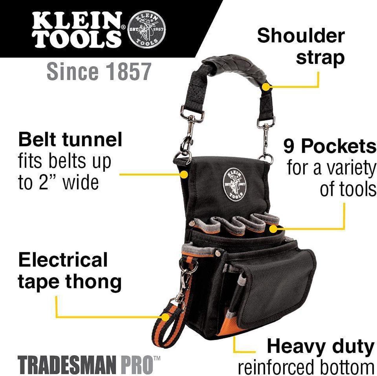 Alt view image 2 of 6 - Klein Tools Tool Pouch, Tradesman Pro Maintenance Tool Pouch with 9 Pockets, Tape Thong, 2-Inch Tunnel Loop, Great Electrician Holster