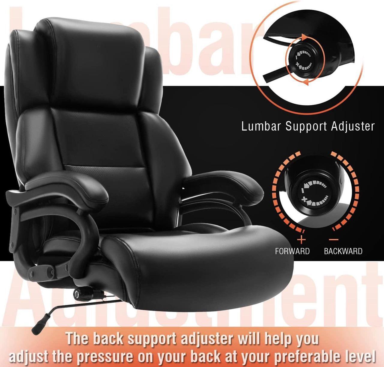 Alt view image 3 of 7 - Big and Tall 400lbs Office Chair - Adjustable Lumbar Support Heavy Duty Metal Base Quiet Rubber Wheels High Back Large Executive Computer Desk Swivel Chair, Ergonomic Design for Back Pain, Black