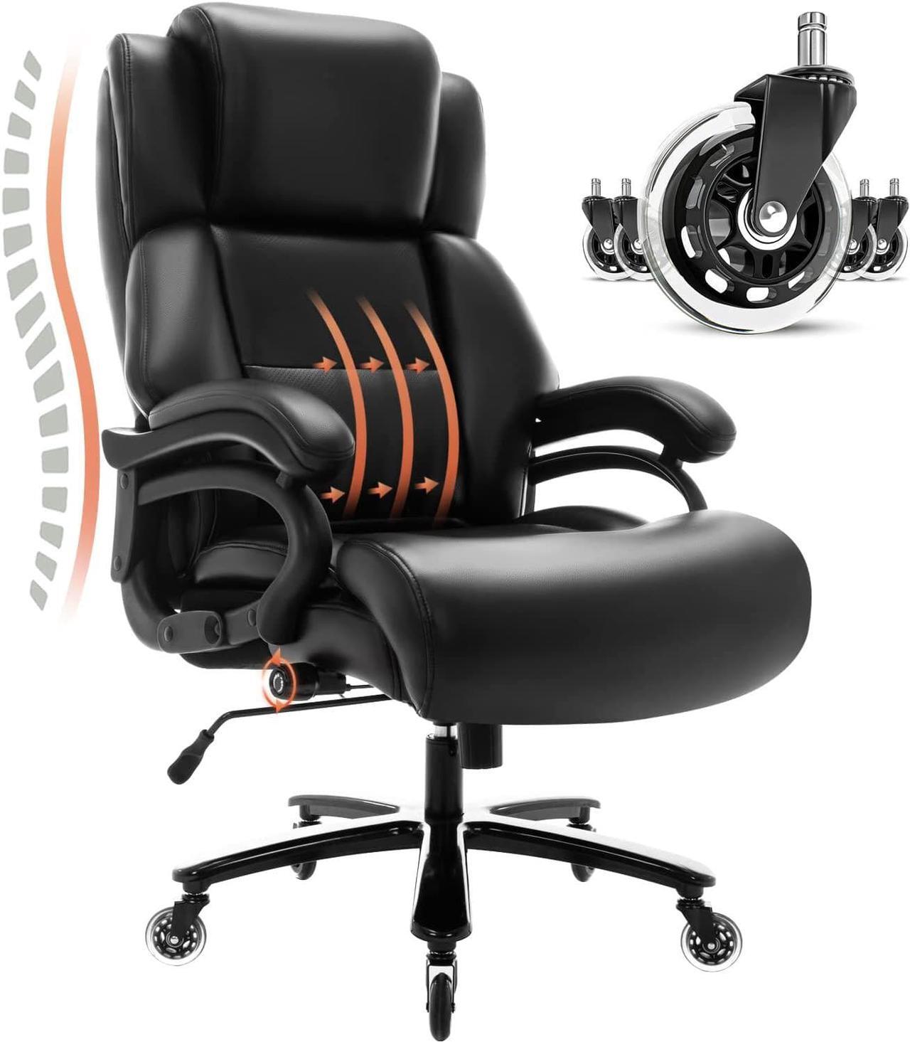 Main image of Big and Tall 400lbs Office Chair - Adjustable Lumbar Support Heavy Duty Metal Base Quiet Rubber Wheels High Back Large Executive Computer Desk Swivel Chair, Ergonomic Design for Back Pain, Black