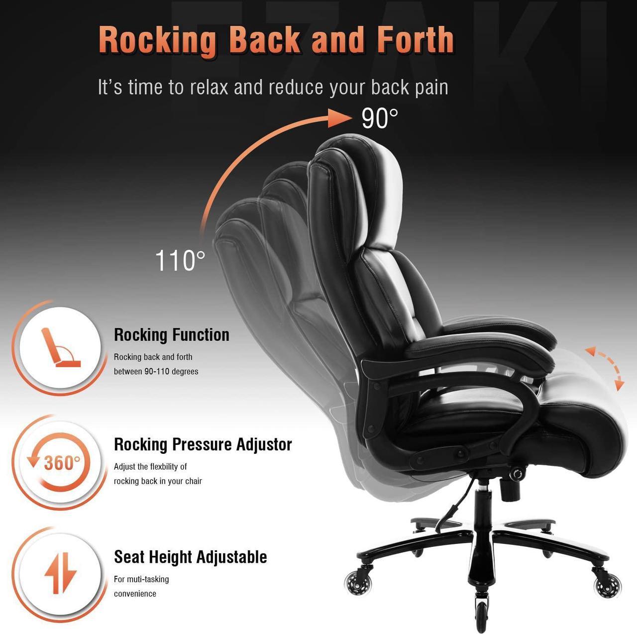 Alt view image 4 of 7 - Big and Tall 400lbs Office Chair - Adjustable Lumbar Support Heavy Duty Metal Base Quiet Rubber Wheels High Back Large Executive Computer Desk Swivel Chair, Ergonomic Design for Back Pain, Black