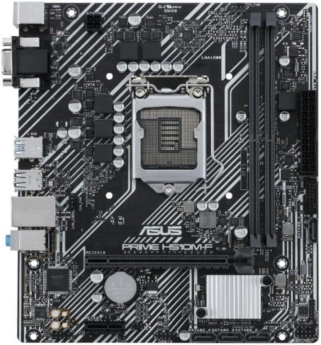 ASUS PRIME H510M-F Motherboard (mATX,Intel H510,LGA 1200,2 x DDR4,PCIe 4.0/3.0 x16, D-Sub, 4 x USB 3.2 Gen 1 Type-A, SATA 6 Gbps, Realtek,1Gb Ethernet)