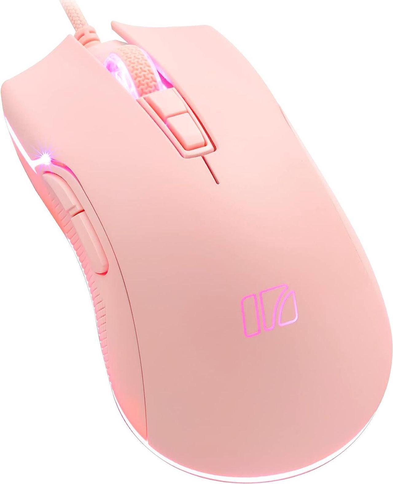 i-rocks RGB Wired Gaming Mouse : 6400 DPI Optical Sensor - 60 Million Click lifespans - Compatible Software - 7 Programmable Buttons - Peach Pink