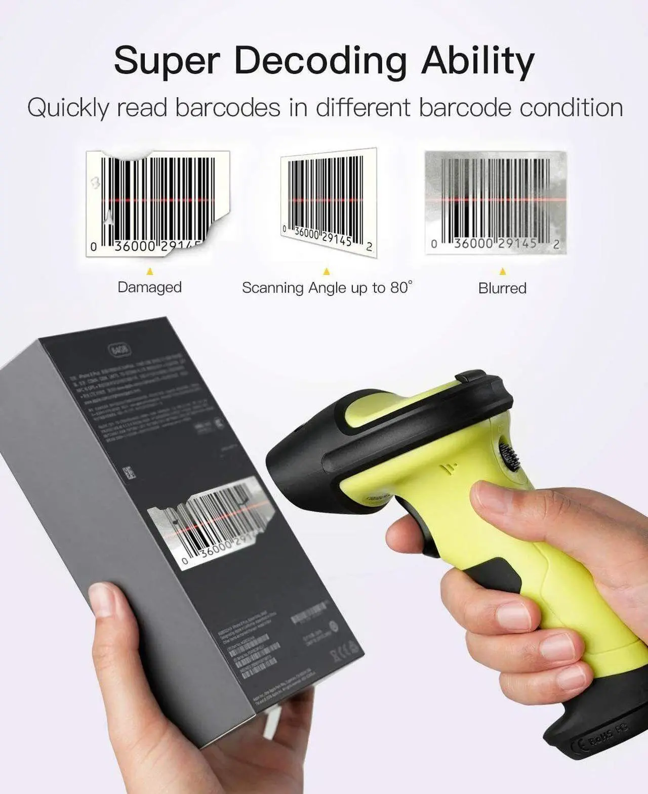 Alt view image 2 of 6 - Inateck Wireless Barcode Scanner Barcode Reader 2.4GHz 35M Range Auto Scanning