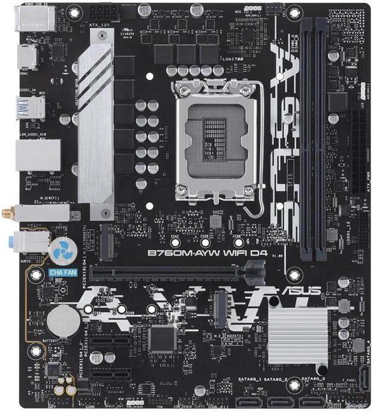 ASUS PRIME B760MAYW WIFI (13th and 12th Gen)  LGA 1700 mATX Motherboard with 4 × USB3.2 Gen1, 2 × M.2 Slots, DDR4 , 2.5Gb LAN , WIFI 6 ,1×HDMI Bluetooth 5.2 , Aura Sync