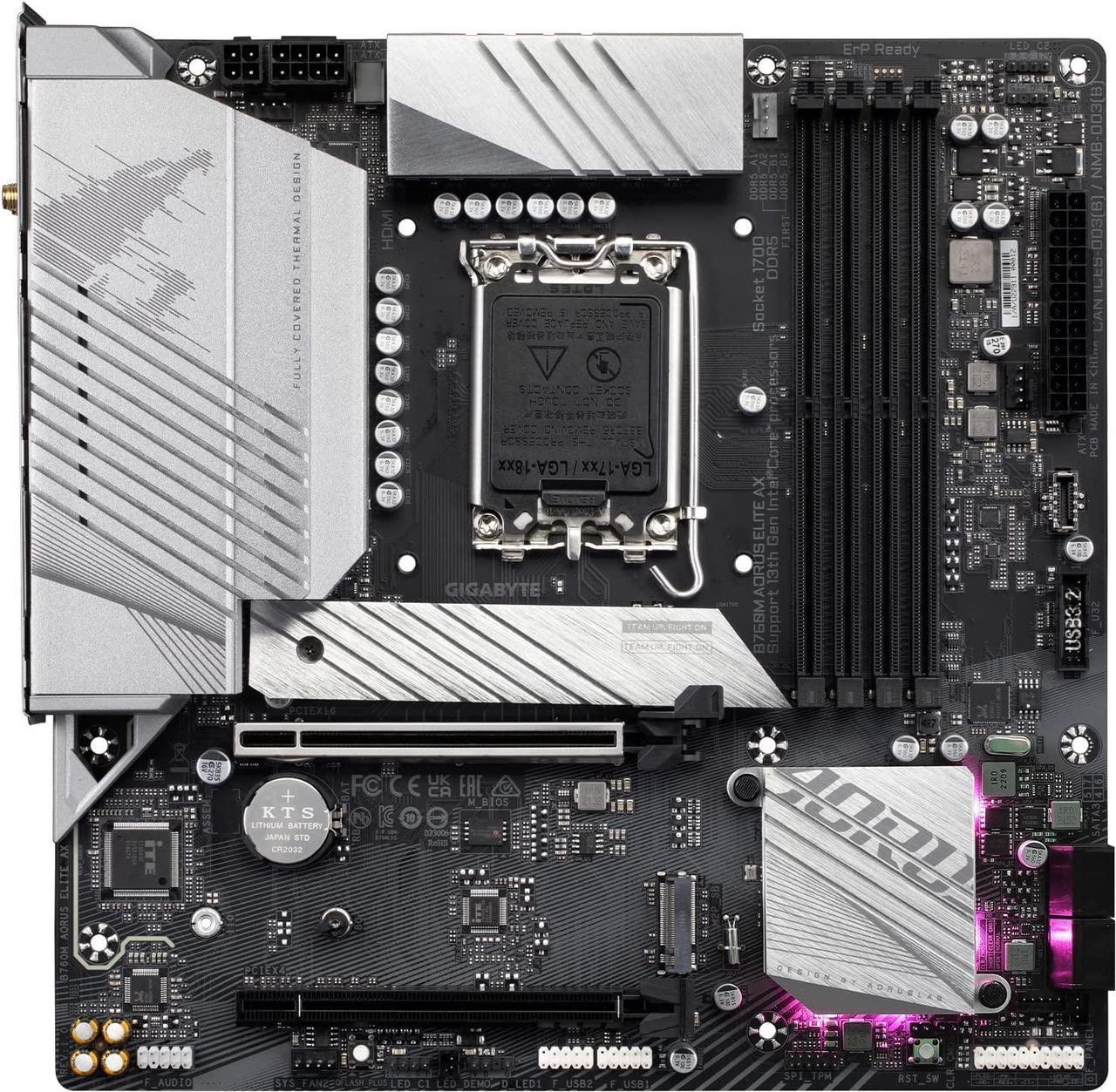 GIGABYTE B760M AORUS ELITE AX D4 LGA 1700 Intel B760 M-ATX Motherboard with DDR4, Dual M.2, PCIe 4.0, USB 3.2 Gen2X2 Type-C, Intel Wi-Fi 6E, 2.5GbE LAN, Q-Flash Plus, PCIe EZ-Latch