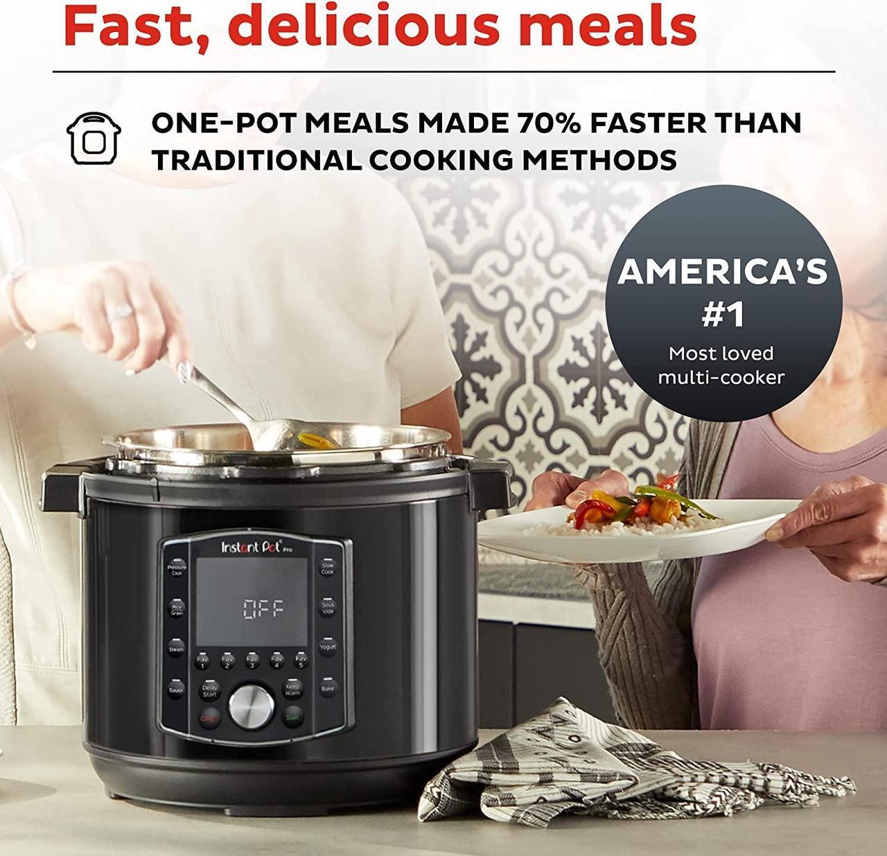 Alt view image 2 of 7 - Instant Pot Pro 10-in-1 Pressure Cooker, Slow Cooker, Rice/Grain Cooker, Steamer, Sauté, Sous Vide, Yogurt Maker, Sterilizer, and Warmer, Includes Free App with over 1900 Recipes, Black, 8 Quart