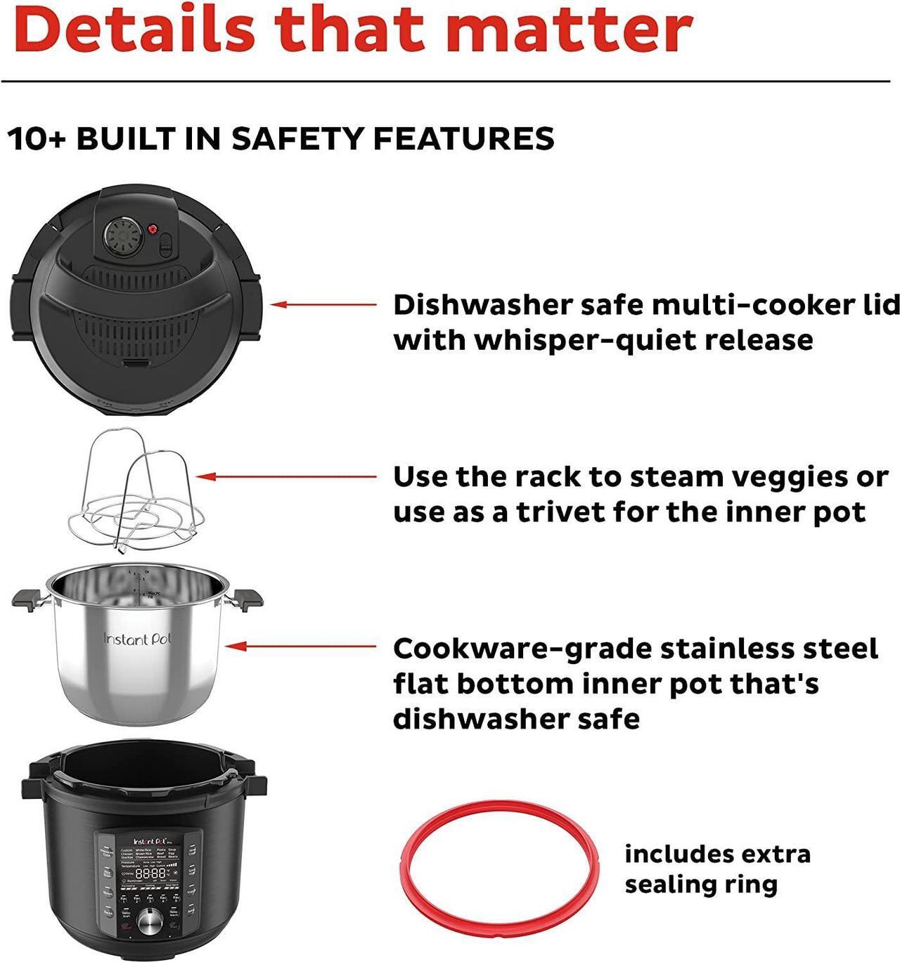 Alt view image 6 of 7 - Instant Pot Pro 10-in-1 Pressure Cooker, Slow Cooker, Rice/Grain Cooker, Steamer, Sauté, Sous Vide, Yogurt Maker, Sterilizer, and Warmer, Includes Free App with over 1900 Recipes, Black, 8 Quart