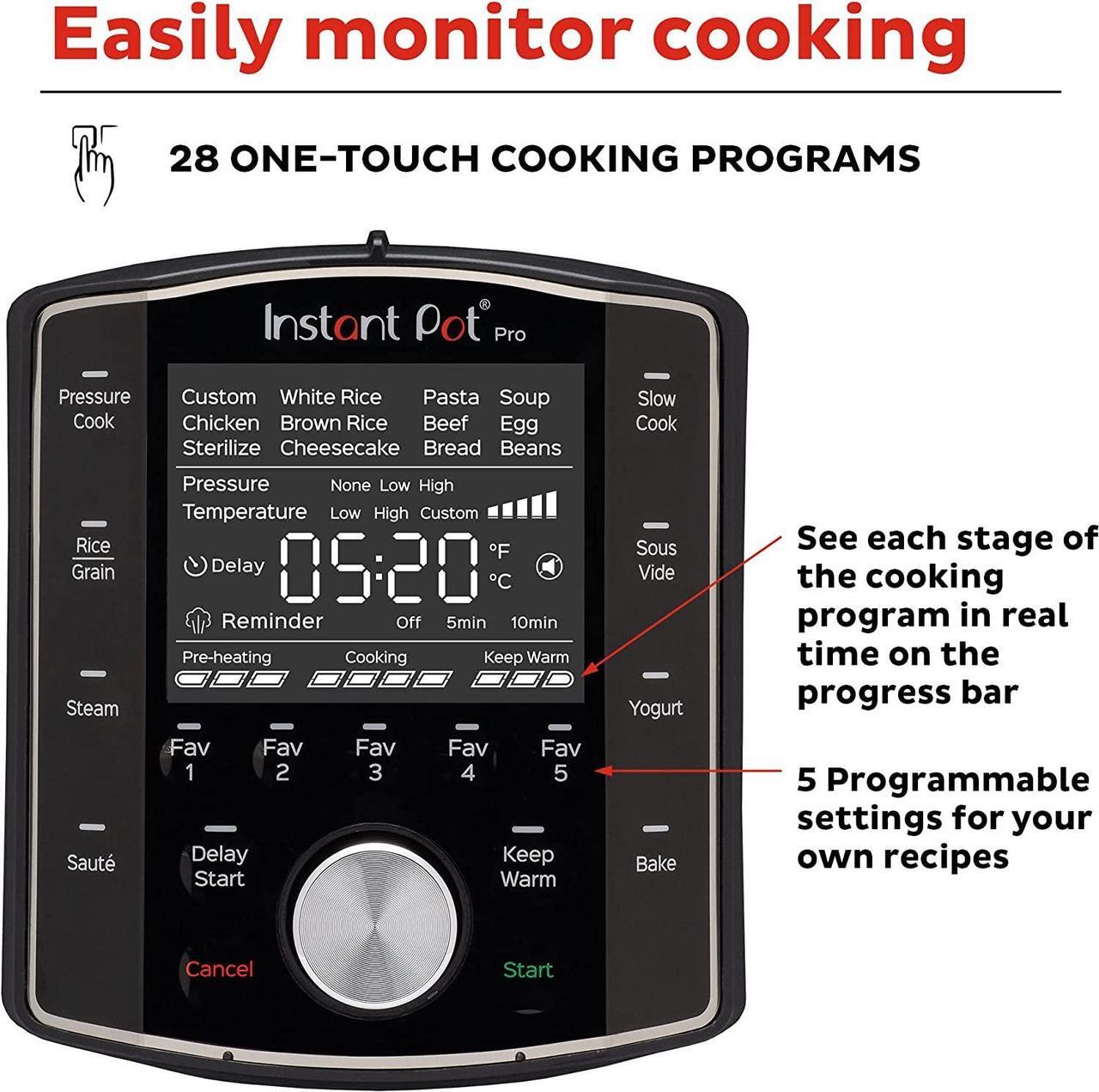 Alt view image 4 of 7 - Instant Pot Pro 10-in-1 Pressure Cooker, Slow Cooker, Rice/Grain Cooker, Steamer, Sauté, Sous Vide, Yogurt Maker, Sterilizer, and Warmer, Includes Free App with over 1900 Recipes, Black, 8 Quart