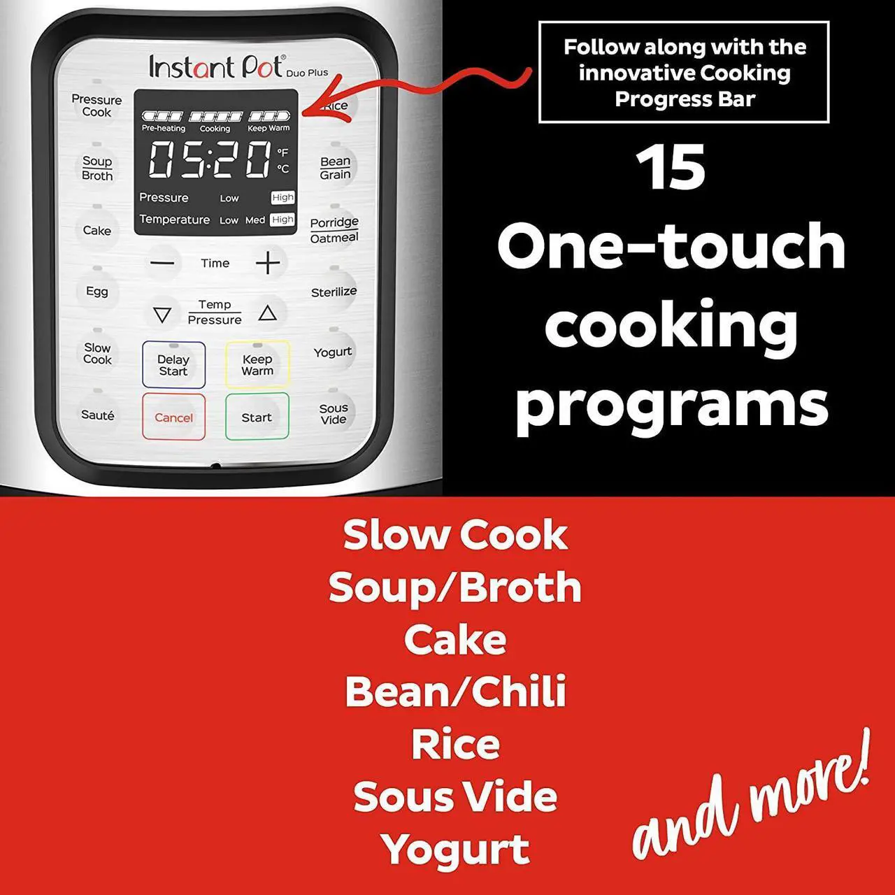 Alt view image 5 of 7 - Instant Pot Duo Plus 9-in-1 Electric Pressure Cooker, Slow Cooker, Rice Cooker, Steamer, Sauté, Yogurt Maker, Warmer & Sterilizer, Includes Free App with over 1900 Recipes, Stainless Steel, 6 Quart