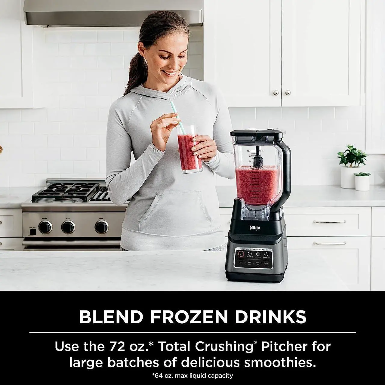 Alt view image 2 of 7 - Ninja Professional Plus Bender, 1400 Peak Watts, 3 Functions for Smoothies, Frozen Drinks & Ice Cream with Auto IQ, 72-oz.* Total Crushing Pitcher & Lid, Dark Grey