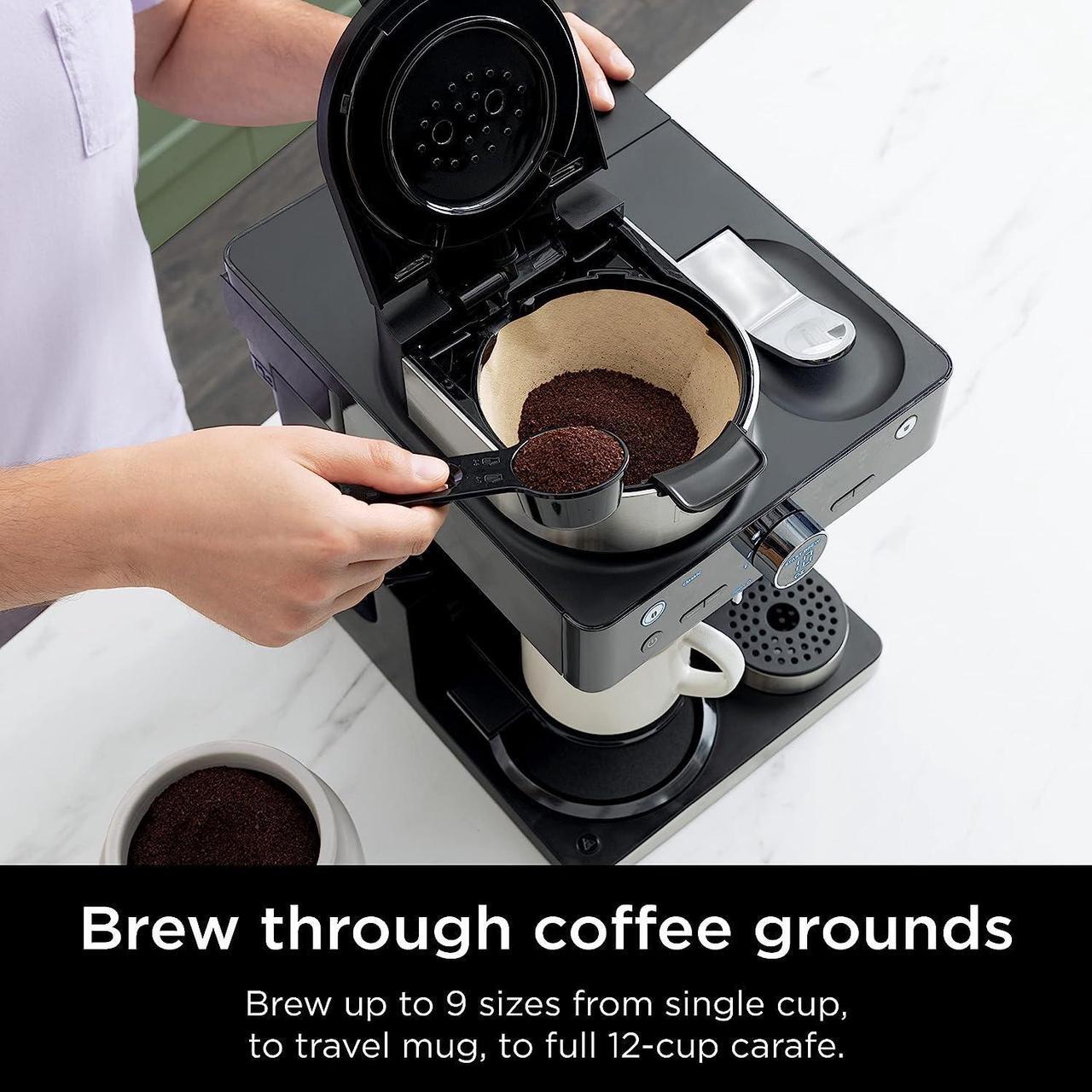 Alt view image 3 of 7 - Ninja Espresso & Coffee Barista System, Single-Serve Coffee & Nespresso Capsule Compatible, 12-Cup Carafe, Built-in Frother, Espresso, Cappuccino & Latte Maker, Black & Stainless Steel