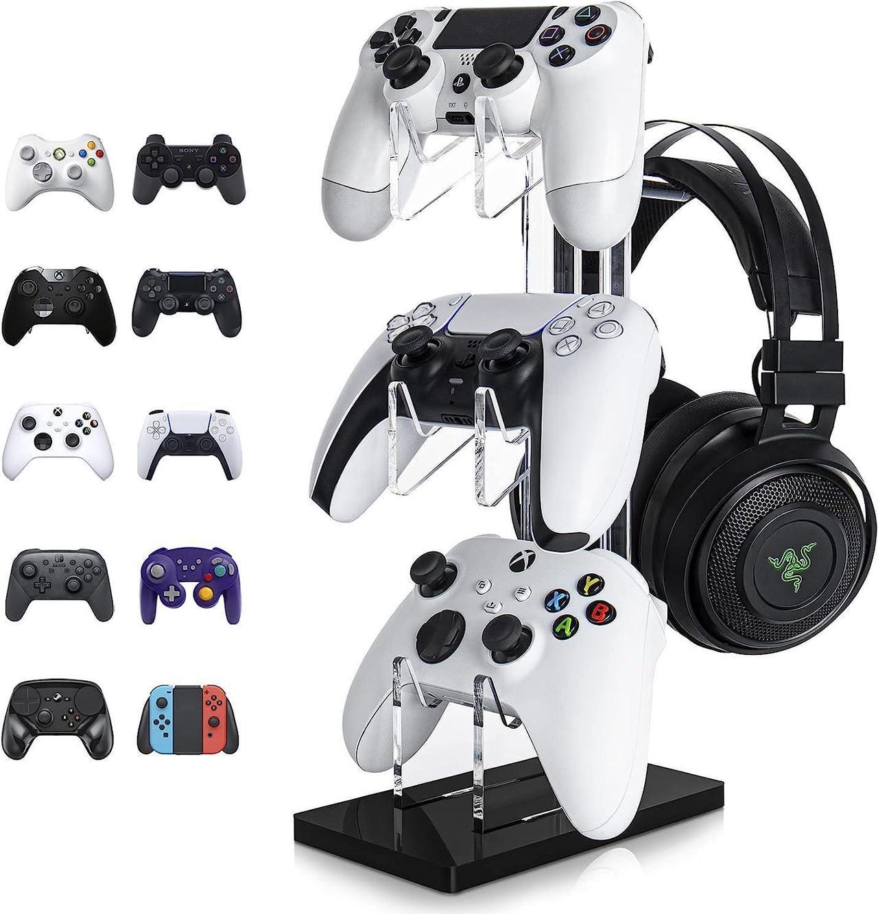 Universal 3 Tier Controller Holder and Headset Stand for PS4 PS5 Xbox ONE Switch, Controller Stand Gaming Accessories, Build Your Game Fortresses (Black)