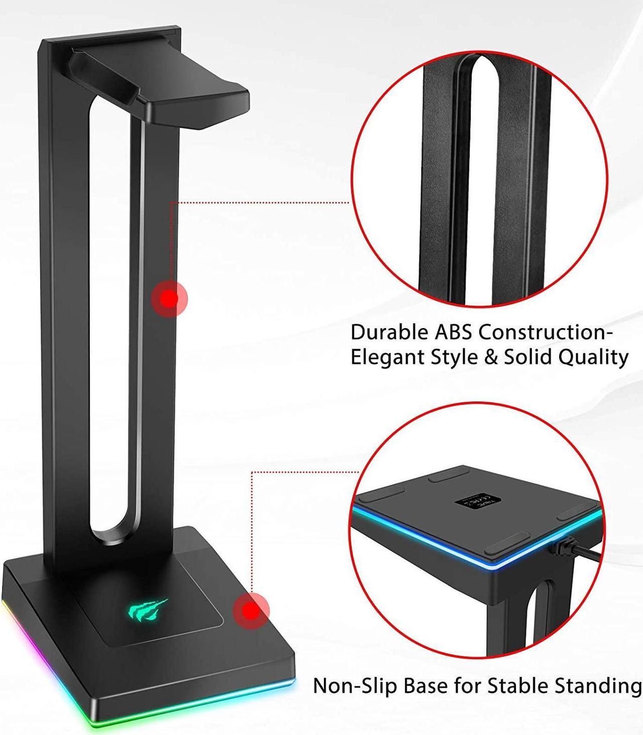 Alt view image 2 of 7 - RGB Headphones Stand with 3.5mm AUX and 2 USB Ports, Headphone Holder for Gamers Gaming PC Accessories