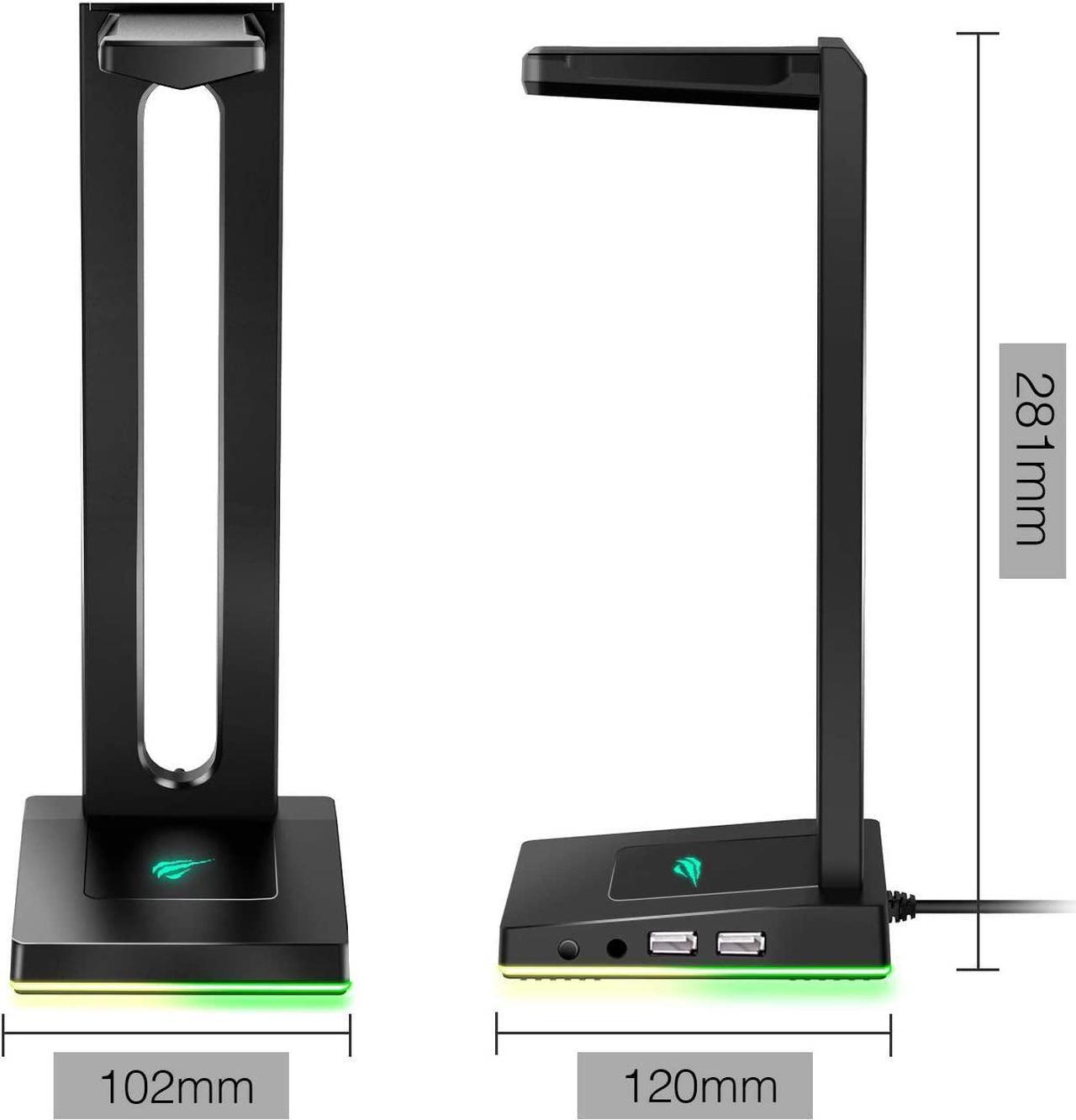 Alt view image 3 of 7 - RGB Headphones Stand with 3.5mm AUX and 2 USB Ports, Headphone Holder for Gamers Gaming PC Accessories
