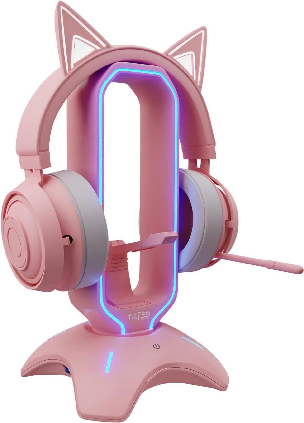 RGB Headset Stand and Gaming Headphone Stand for Desk Display with Mouse Bungee Cord Holder - Gaming Headset Holder with USB 2.0 Hub for Xbox, PS4, PC - Perfect Gaming Accessories Gift  - Pink