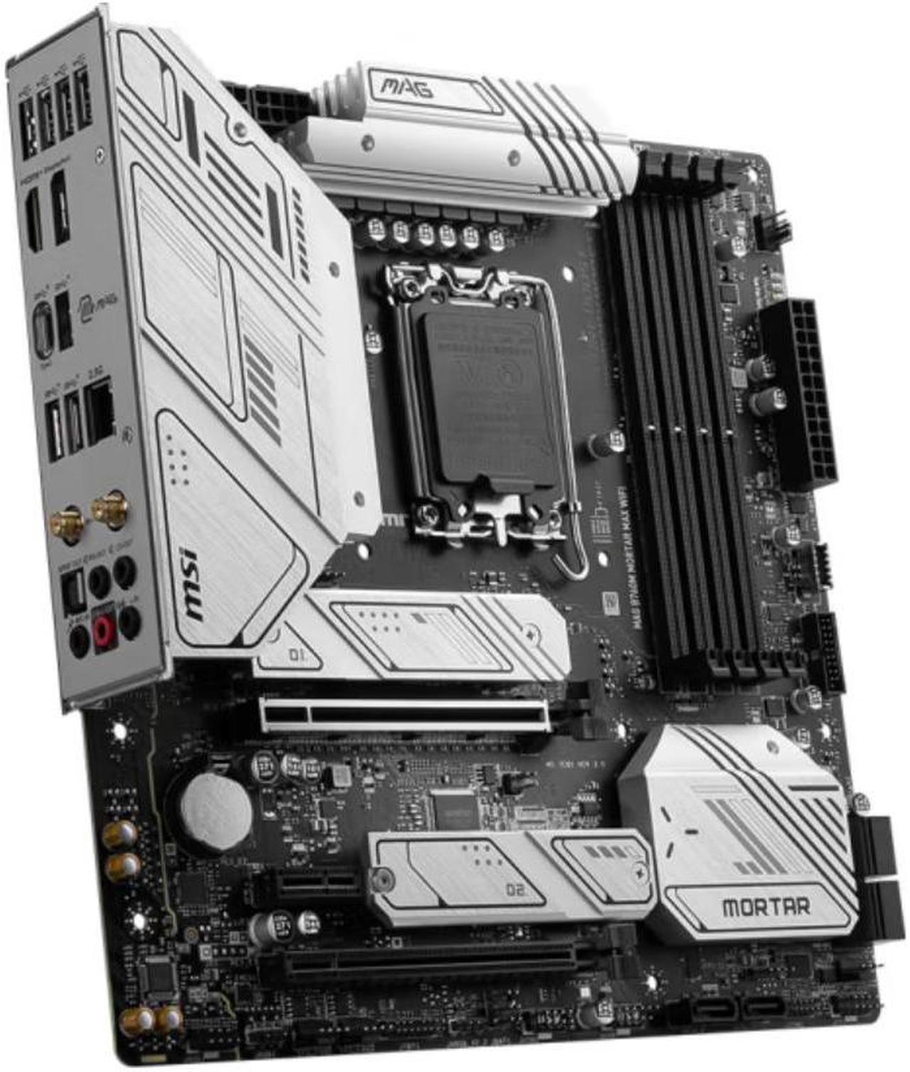 MSI MAG B760M MORTAR MAX WIFI Gaming Motherboard (Supports 12th/13th Gen Intel Processors, LGA 1700, DDR5, PCIe 5.0, M.2, 2.5Gbps LAN, USB 3.2 Gen2, Wi-Fi 6E, mATX)