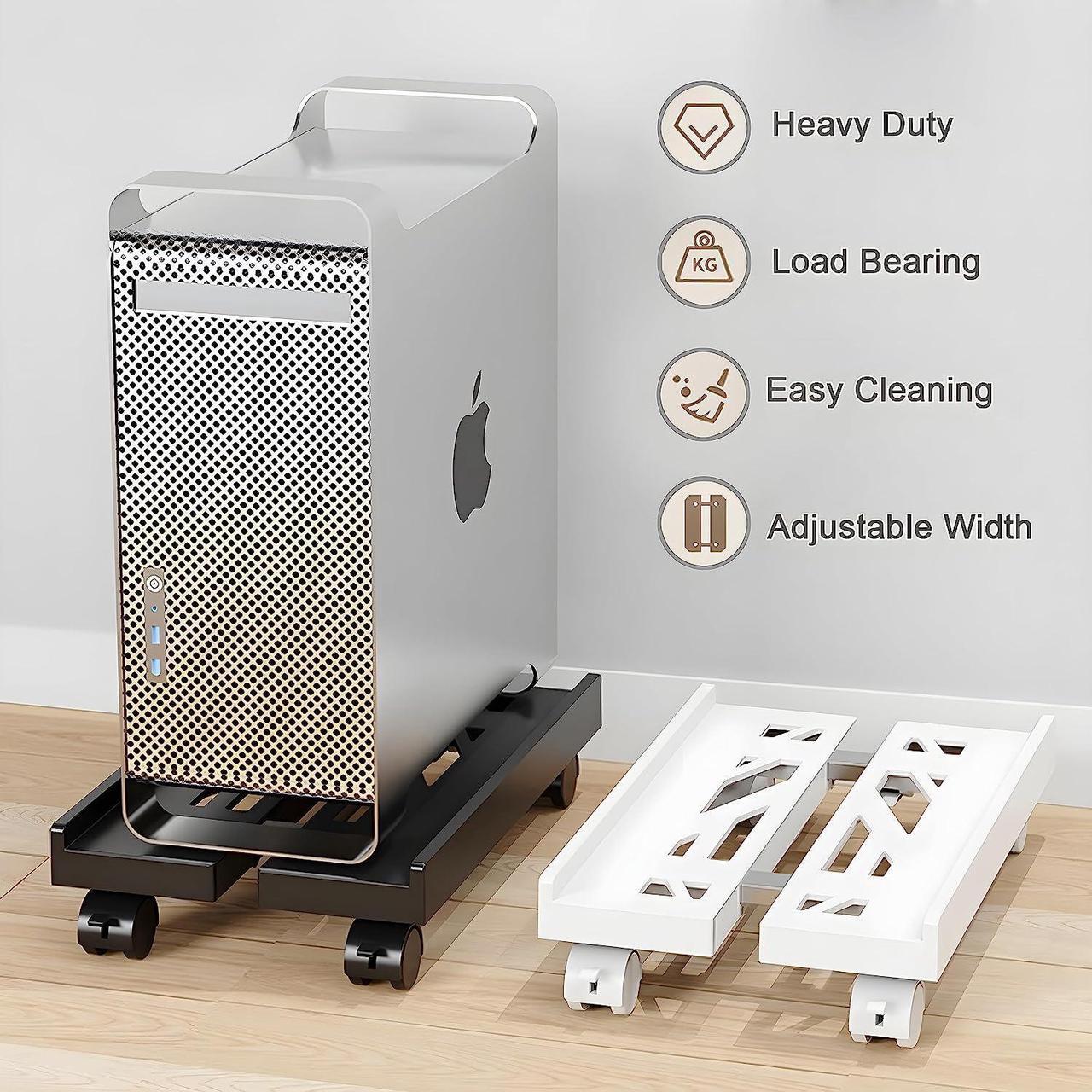 Alt view image 4 of 6 - Computer Tower Stand, Adjustable CPU Stand Cart, Mobile PC Stand with Rolling Casters, CPU Raise Fits Most PC Gaming Office Desk Accessories - White