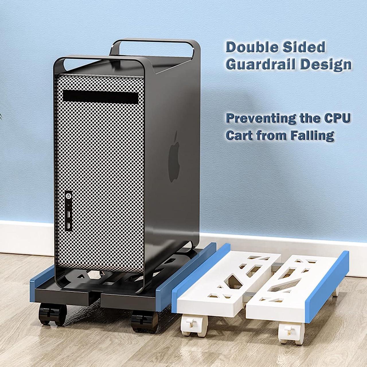 Alt view image 5 of 6 - Computer Tower Stand, Adjustable CPU Stand Cart, Mobile PC Stand with Rolling Casters, CPU Raise Fits Most PC Gaming Office Desk Accessories - White