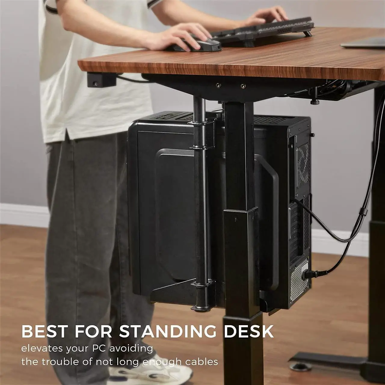 Alt view image 2 of 7 - CPU Holder Under Desk Mount, Computer Tower Holder 360° Swivel Height & Width Adjustable, Holds up to 44 lbs, Fits Most Computer Tower, Black