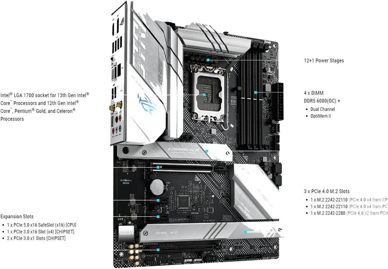 Alt view image 4 of 7 - ASUS ROG Strix B660-A Gaming WiFi DDR5 LGA 1700(Intel 12th Gen) ATX Gaming Motherboard(PCIe 5.0,12+1 Power Stages,WiFi 6, 2.5 Gb LAN, 3xM.2 Slots,PCIe 4.0 NVMe® SSD Support, USB 3.2 Gen 2x2 Type-C)