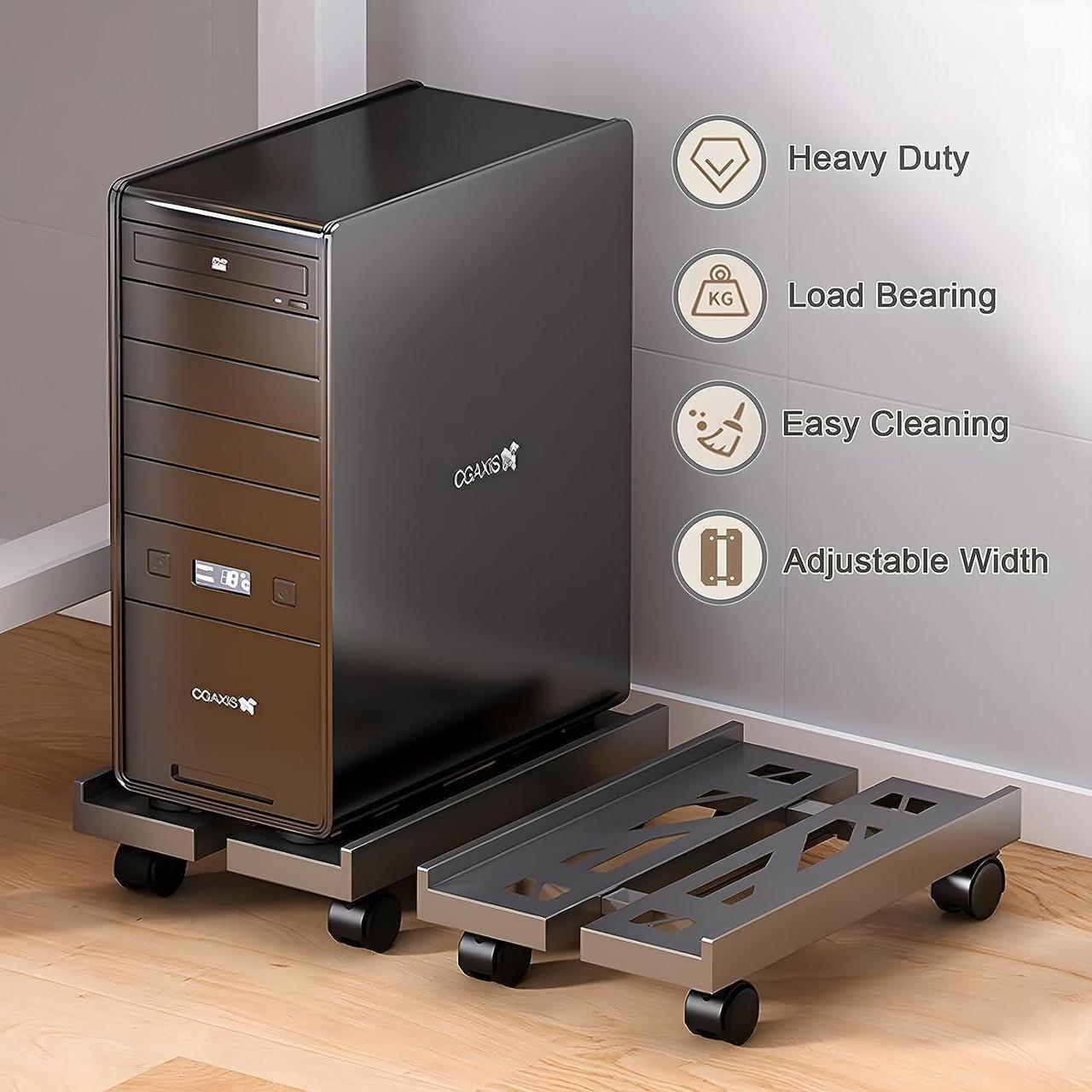 Alt view image 4 of 7 - Computer Tower Stand, Adjustable CPU Stand Cart, Mobile PC Stand with Rolling Casters, CPU Raise Fits Most PC Gaming Office Desk Accessories - Black