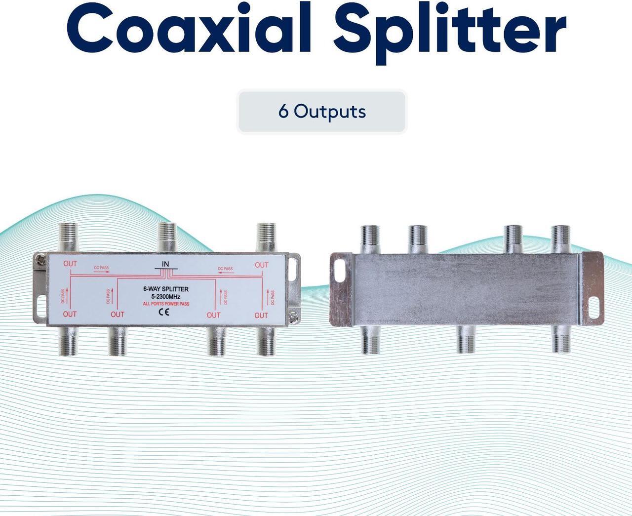 Main image of Power Pass Coaxial Splitter 6 Way TV 5-2300MHz Satellite RG6 RG59 Cable