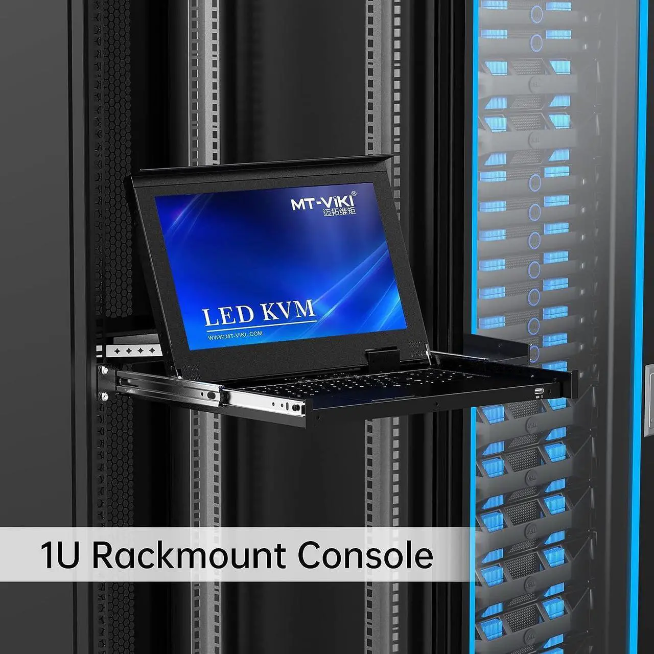 Alt view image 6 of 7 - Rack Mount KVM Console, 8 Port VGA KVM Switch w/15.6'' LCD Monitor, 1080P LCD KVM Console Integrated Touchpad+Keyboard+Drawer+8 KVM Cables
