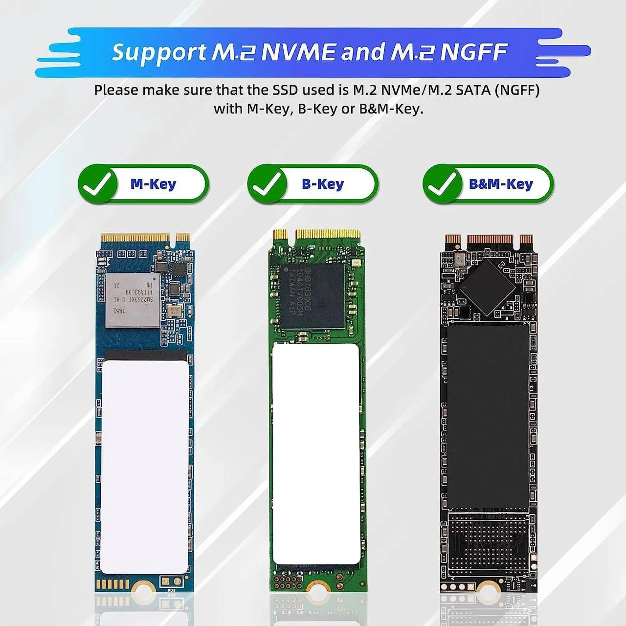 Alt view image 4 of 7 - M.2 to USB Adapter M.2 NVME/NGFF Hard Drive USB3.1 Gen2 10Gbps USB to NVME PCI-E Converter Reader M Key & B+M Key Support UASP for 2280 2260 2242 2230 SSD (M.2 NVME&NGFF)