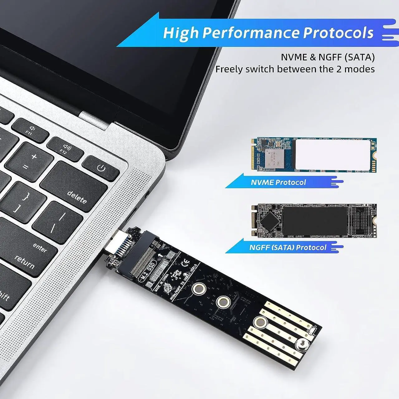Alt view image 2 of 7 - M.2 to USB Adapter M.2 NVME/NGFF Hard Drive USB3.1 Gen2 10Gbps USB to NVME PCI-E Converter Reader M Key & B+M Key Support UASP for 2280 2260 2242 2230 SSD (M.2 NVME&NGFF)