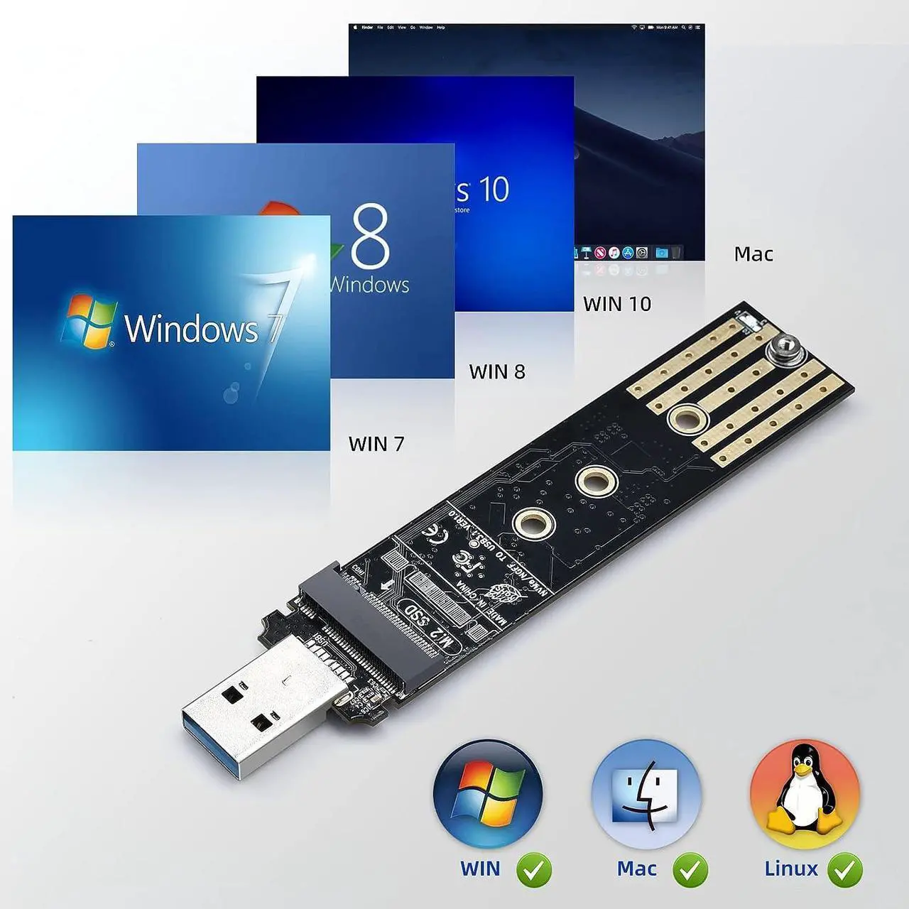 Alt view image 7 of 7 - M.2 to USB Adapter M.2 NVME/NGFF Hard Drive USB3.1 Gen2 10Gbps USB to NVME PCI-E Converter Reader M Key & B+M Key Support UASP for 2280 2260 2242 2230 SSD (M.2 NVME&NGFF)