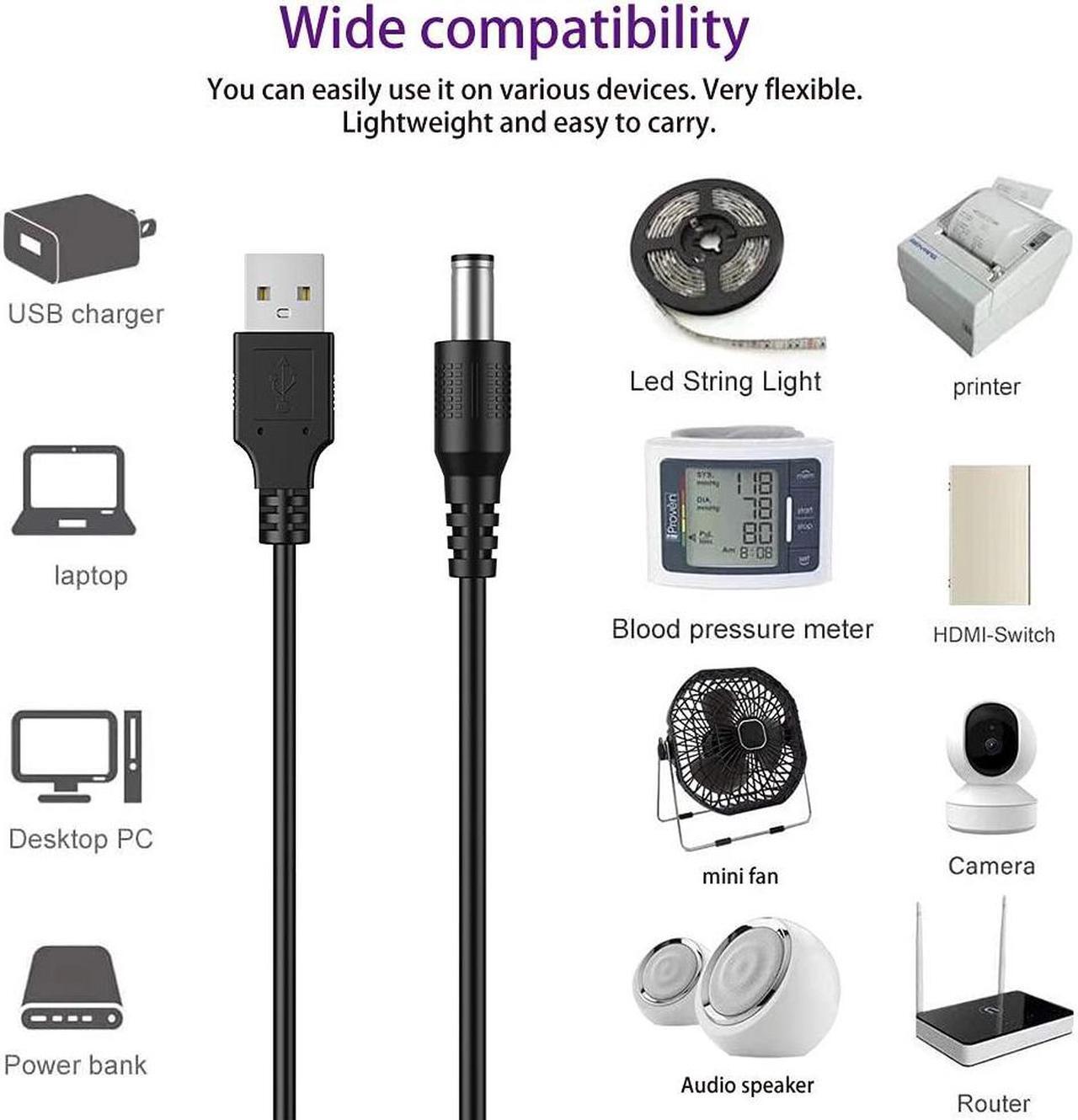 Alt view image 3 of 7 - USB to DC 5V Power Cord, Universal DC 5.5x2.1mm Plug Jack Charging Cable with 10 Connector Tips(5.5x2.5, 4.8x1.7, 4.0x1.7, 4.0x1.35, 3.5x1.35, 3.0x1.1, 2.5x0.7, Micro USB, Type-C, Mini USB) 5FT