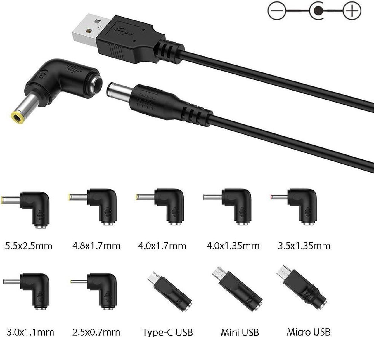 Alt view image 2 of 7 - USB to DC 5V Power Cord, Universal DC 5.5x2.1mm Plug Jack Charging Cable with 10 Connector Tips(5.5x2.5, 4.8x1.7, 4.0x1.7, 4.0x1.35, 3.5x1.35, 3.0x1.1, 2.5x0.7, Micro USB, Type-C, Mini USB) 5FT