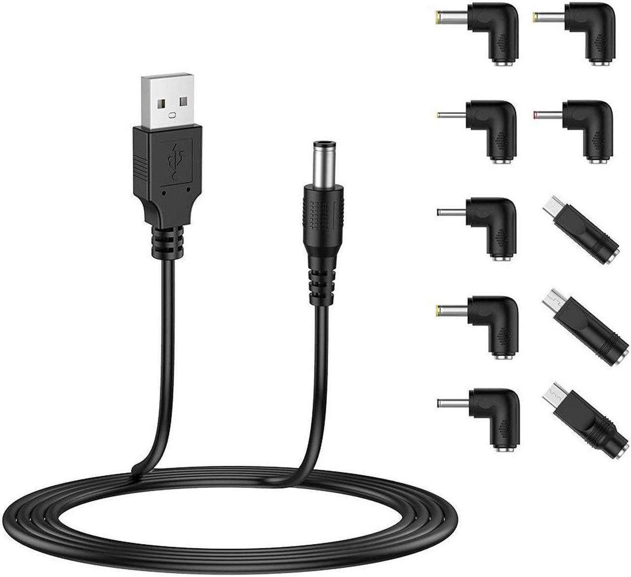 Main image of USB to DC 5V Power Cord, Universal DC 5.5x2.1mm Plug Jack Charging Cable with 10 Connector Tips(5.5x2.5, 4.8x1.7, 4.0x1.7, 4.0x1.35, 3.5x1.35, 3.0x1.1, 2.5x0.7, Micro USB, Type-C, Mini USB) 5FT