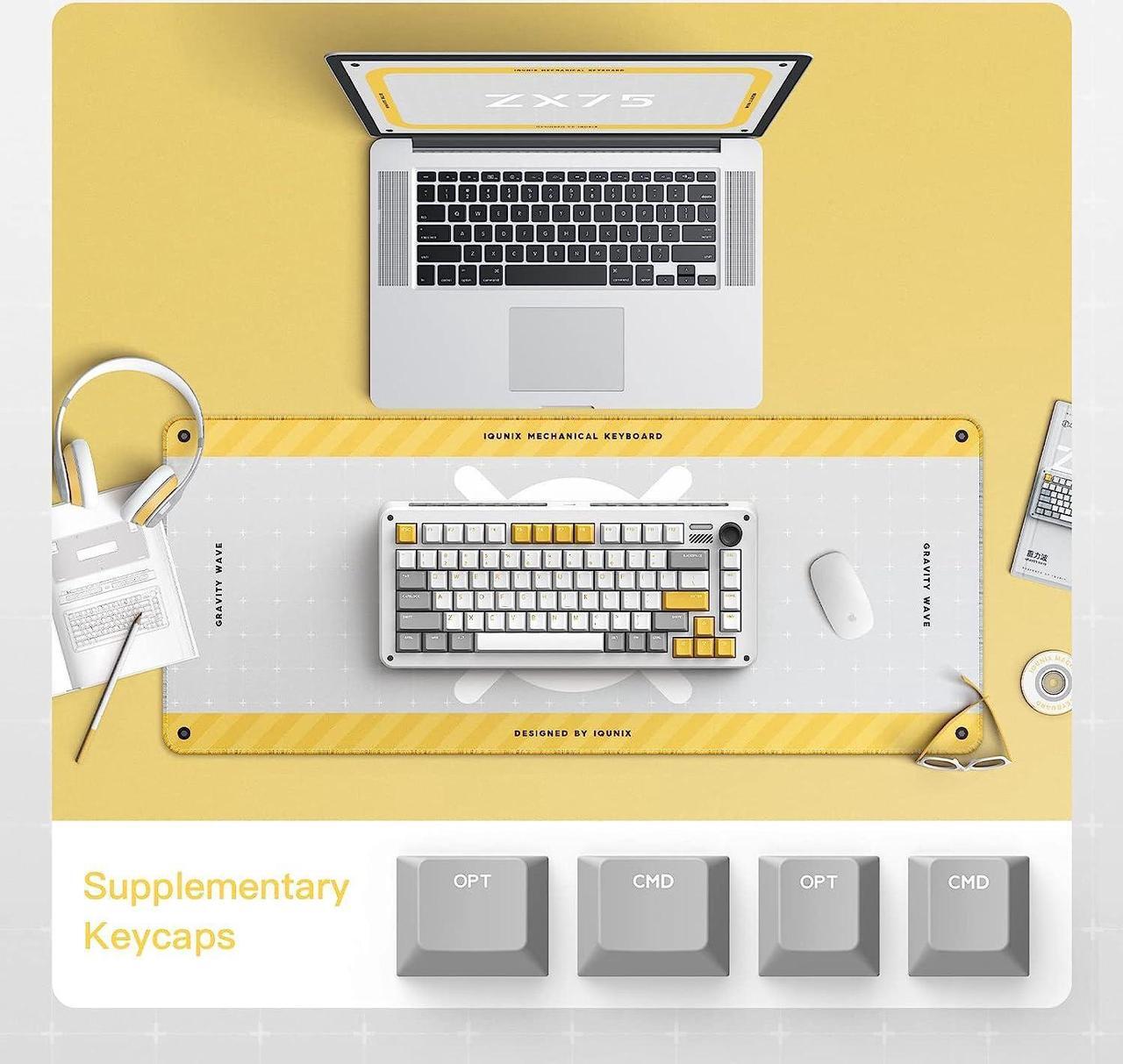 Alt view image 6 of 7 - iQunix Gravity Wave 75% RGB Mechanical Keyboard with Volume Knob, 81 Keys Hotswap TTC Goldpink Switches Wireless Gaming Keyboard, Supports Bluetooth 5.1, 2.4GHz and Wired, for Win/Mac