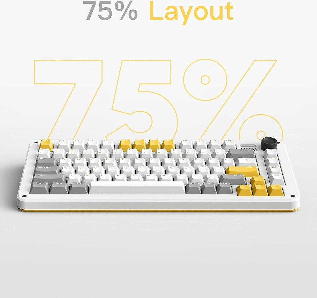 Alt view image 2 of 7 - iQunix Gravity Wave 75% RGB Mechanical Keyboard with Volume Knob, 81 Keys Hotswap TTC Goldpink Switches Wireless Gaming Keyboard, Supports Bluetooth 5.1, 2.4GHz and Wired, for Win/Mac