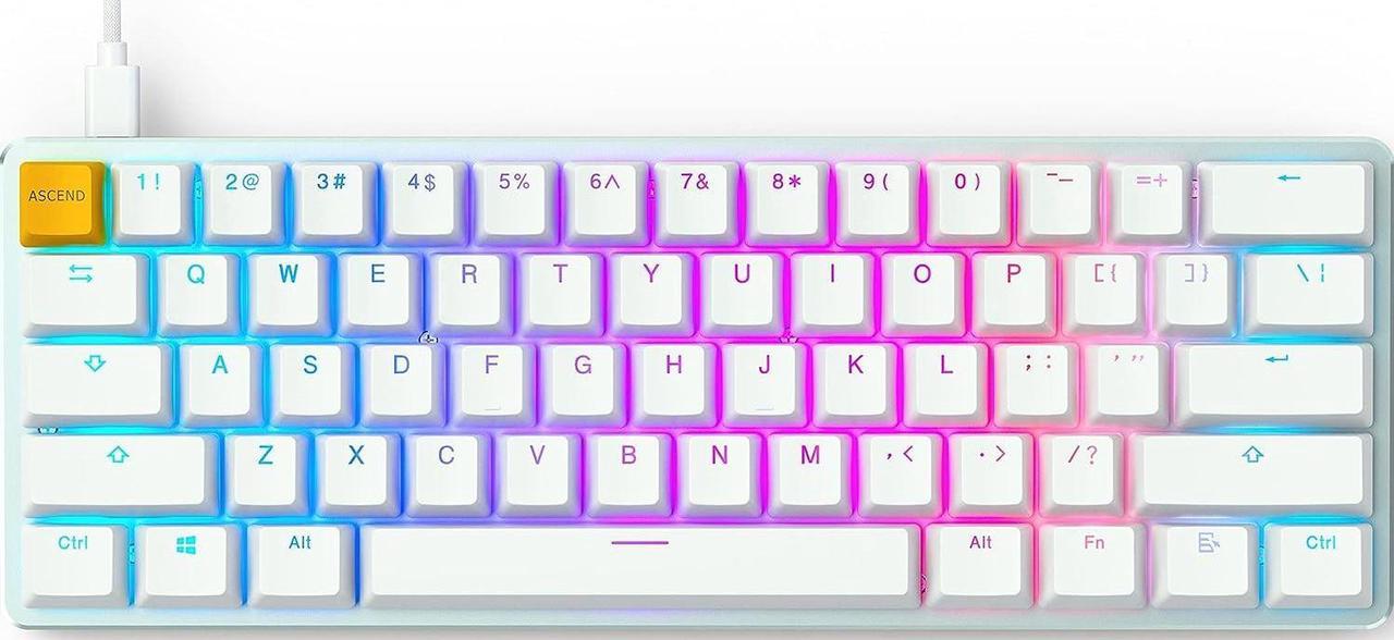 Glorious Custom Gaming Keyboard - GMMK 60% Percent Compact - USB C Wired Mechanical Keyboard - RGB Hot Swappable Switches & Keycaps - Silver/White Metal Top Plate