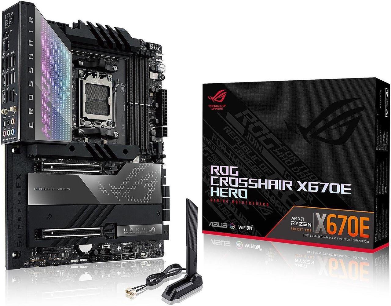 ASUS ROG Crosshair X670E Hero (WiFi 6E) Socket AM5 (LGA 1718) Ryzen 7000 Gaming Motherboard(18+2 Power Stages,PCIe® 5.0, DDR5,5xM.2 Slots,Front-Panel USB 3.2 Gen 2x2, USB4®, Wi-Fi 6E)