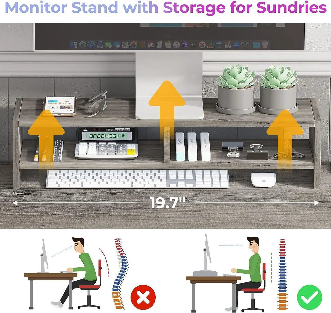 Alt view image 5 of 7 - 63" L Shaped Desk, Convertible 86.6" Home Office Desk or Corner Desk, Office Computer Desk with Drawer, Power Strip, Storage Cabinet, Bookshelf & Monitor Stand, Retro Grey