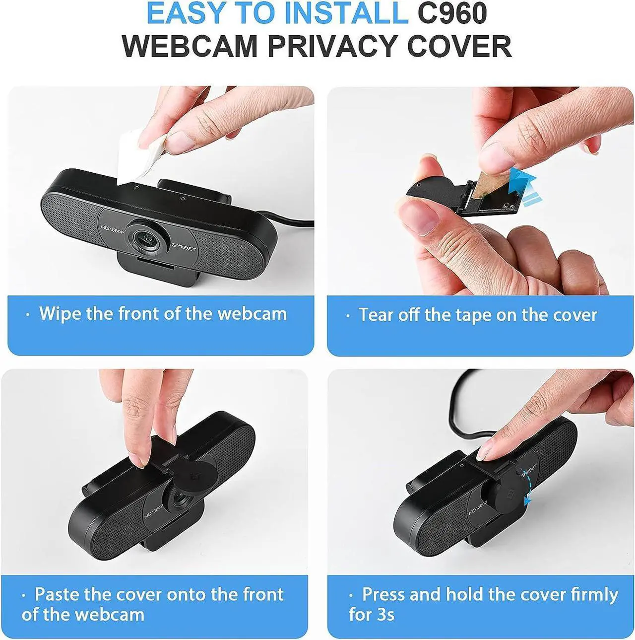 Alt view image 7 of 7 - 1080P Webcam with Microphone, C960 Web Camera, 2 Mics Streaming Webcam with Privacy Cover, 90°View Computer Camera, Plug&Play USB Webcam for Calls/Conference, Zoom/Skype/YouTube, Laptop/Desktop